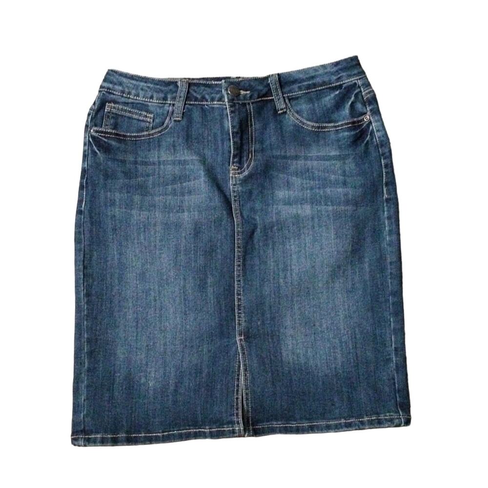 Project Indigo Stretch Denim Skirt Women's Sz 10 Blue Boho Mid Length Western - Picture 2 of 6